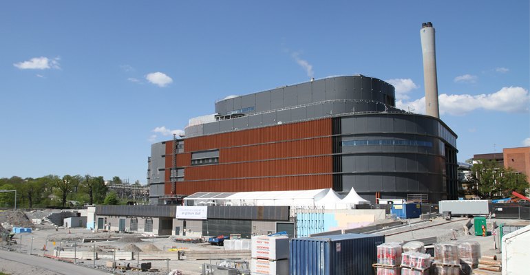 Fortum Värme's newly commissioned biomass-fuelled combined heat and power plant in Stockholm, Sweden.