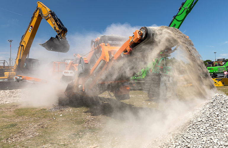 A rock crusher and grader