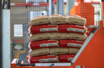 A pallet of Steirer Sticks pellet bags